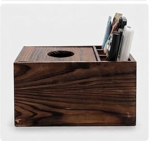 Caja organizadora de escritorio de madera de acacia con soporte para pañuelos, almacenamiento multifuncional para suministros de oficina, estilo rústico rectangular - Product Image 2