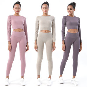 Ensemble de vêtements de sport pour femmes, 5 pièces, sans couture, solide, pour la gym, le yoga, le fitness, haut court à manches longues, soutien-gorge de sport et short de cycliste - Product Image 6