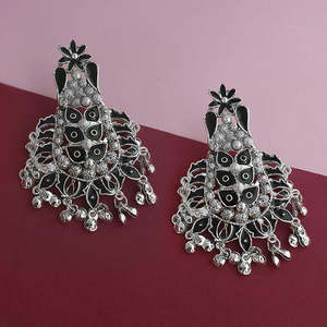 Tip Top Fashions Chapado en plata Negro Meenakari Afghani Pendientes colgantes Vintage Étnico Borla Diseño Clásico Fiesta Desgaste - Product Image 1