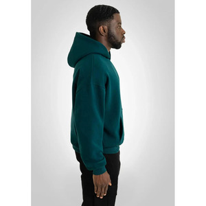 Por encargo de alta calidad 100% tela de lana de algodón de color verde pino oscuro patrón sólido serigrafía pulóver Sudadera con capucha para los hombres - Product Image 3