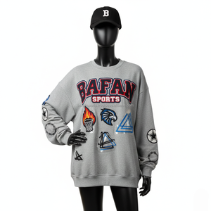 เสื้อสเวตเตอร์โอเวอร์ไซส์สำหรับผู้หญิงเสื้อสเวตเตอร์ผ้าฝ้ายสีเทาอบอุ่นมีโลโก้ออกแบบได้ตามต้องการ - Product Image 1