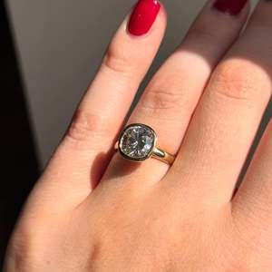 7mm <b>cushion</b> cut moissanite bezel set engagement ring yellow gold plated minimalist solitaire fine bridal jewelry wholesale - Product Image 1
