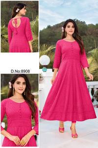 Kurti ผ้าฝ้ายใยสังเคราะห์ปักเลื่อม,ชุด Kurta Palazzo สำหรับสาวๆสไตล์อินเดียขายส่งผ้าฝ้าย Anarkali - Product Image 4