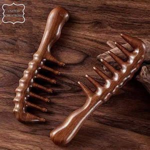 Peine de dientes anchos para masaje de madera, masajeador de cuero cabelludo, redondos Sha Gua peine de dientes, peine masajeador de cuero cabelludo portátil hecho a mano - Product Image 3