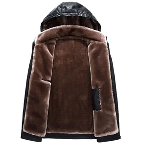 2025 Stock à capuche hommes Vintage décontracté mince pilote veste en cuir toile tissu prêt à expédier - Product Image 2