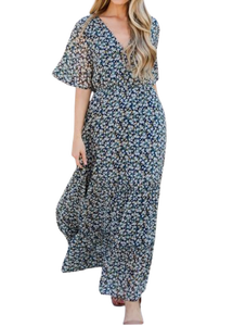 เดรสยาวถึงข้อเท้าลายดอกไม้สีน้ำเงินชุดเดรสลำลองสำหรับงานปาร์ตี้ - Product Image 2