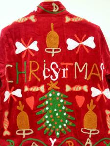 Red Velvet Embroidered <b>Christmas</b> <b>Jacket</b> Mandarin Collar Full Sleeve Hand Embroidery Plus Size Women's Winter Outerwear - Product Image 5