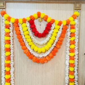 Marigold Bandarwal/Toran, decoración de puerta, decoración de puerta delantera de entrada, decoración de Festival del sur de la India, fiesta temática, telón de fondo - Product Image 1