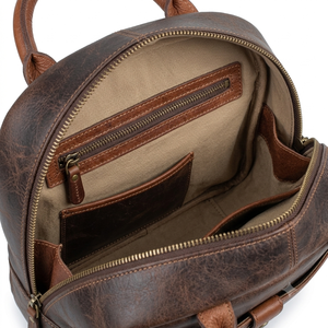 Unisex Brown Genuine Leather <b>Backpack</b> Vintage Style Adjustable <b>Strap</b> Zipper Closure Daily Use 20-35L High Quality Breathable - Product Image 5