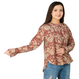 Top con estampado Bagru, Top con estampado de bloques de algodón, blusa de verano para mujer, tops de gasa de algodón de diseñador informal para mujer - Product Image 3