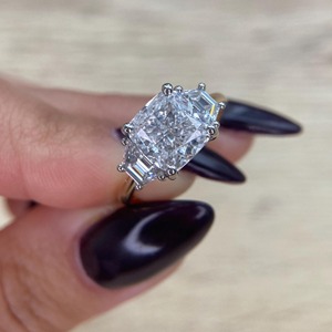 5 Carat Square Cushion Cut F VVS1 VVS2Lab Grown Diamond Three Stone Engagement Ring E VVS2 IGI Trapezoid Sides 18K Two tone Gold - Product Image 1