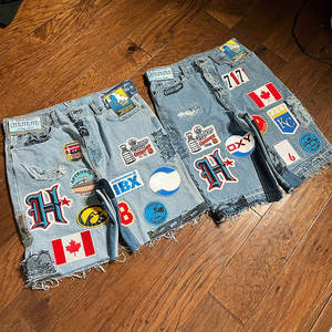 Pantalones cortos de mezclilla informales con logotipo bordado y parche personalizado, para deportes de verano, Jogging, playa, vintage, desgastados, secado rápido, cierre con cordón - Product Image 2