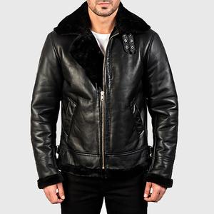 Blouson aviateur en cuir moutonnée imperméable et coupe-vent pour homme, tendance, poids lourd, prix abordable, sortie d'usine, à capuche, automne - Product Image 1