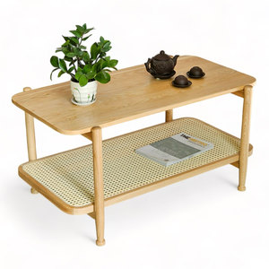 Scandinavian Design 2-Tier Ash Wood <b>Coffee</b> <b>Table</b> Convertible Rectangular 100x50x52cm Durable for Indoor Use Living Room <b>Table</b> - Product Image 1