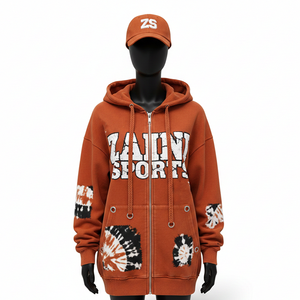 Sudadera con Capucha para Mujer, Gruesa, 320 GSM, Felpa de Algodón Cepillado, Color Óxido, Diseño de Paneles Tie-Dye, Logotipo Personalizado, Sudaderas Básicas - Product Image 1