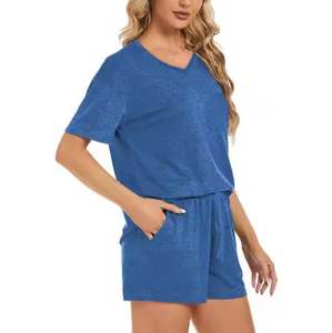 เซตเสื้อยืดและกางเกงขาสั้น95% 5% ผ้าฝ้ายเปรูชุดสองชิ้นสำหรับผู้หญิงเซตสองชิ้นฤดูร้อน - Product Image 3