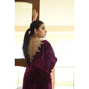 Luxury Modest Empire Waist <b>Velvet</b> Evening <b>Dress</b> for Women | Embroidered Kaftan Maxi <b>Dress</b> | Winter Wedding Formal Wear | - Product Image 2