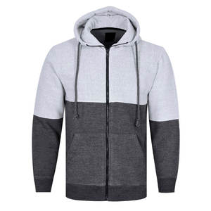 Sweat à capuche zippé haut de gamme pour homme, bicolore gris et anthracite, en polaire, style streetwear urbain de luxe - Product Image 1