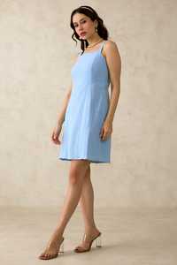 Nouveau attrayant 2025 été vacances bleu ciel sans manches Sexy col carré femmes vêtements élégant décontracté Mini robe - Product Image 4