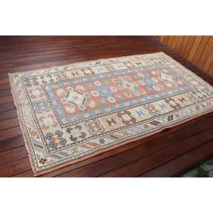 พรมวินเทจสไตล์ตุรกี ขนาด 3.8x6.4 ฟุต (116x194 ซม.) ลายดอกไม้สีน้ำเงิน - Product Image 2