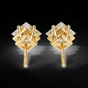 Moissanite Diamant 14K or taille princesse Stud Boucle d'oreille Perle Danglers Accessoire élégant et luxueux - Product Image 6