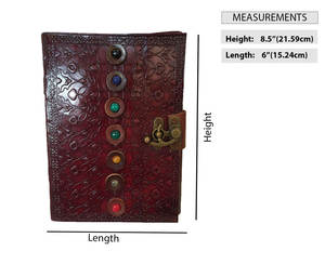 Handmade Leather Chakra <b>Journal</b> | Mystic Embossed Cover | Healing Gemstone Accents | Antique Brass <b>Lock</b> | Mindful Writing Diary - Product Image 5