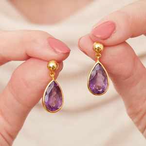 Pendientes de gota con forma de pera de amatista púrpura chapados en oro y plata de alta calidad, conjunto de bisel de moda, joyería para bodas y fiestas, regalo - Product Image 2