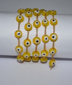 Cadena de Rosario con Cuentas Amarillas de 4mm de la Mejor Calidad, Chapada en Oro, Hecha a Mano, para la Fabricación de Joyería - Product Image 1