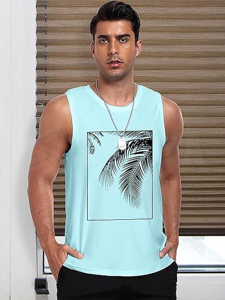 เสื้อแขนกุดลายกราฟิกสำหรับผู้ชายเสื้อออกกำลังกายแขนกุดเสื้อออกกำลังกายยิมชายหาดเสื้อยืดสไตล์ฮาวายต้นมะพร้าว - Product Image 4