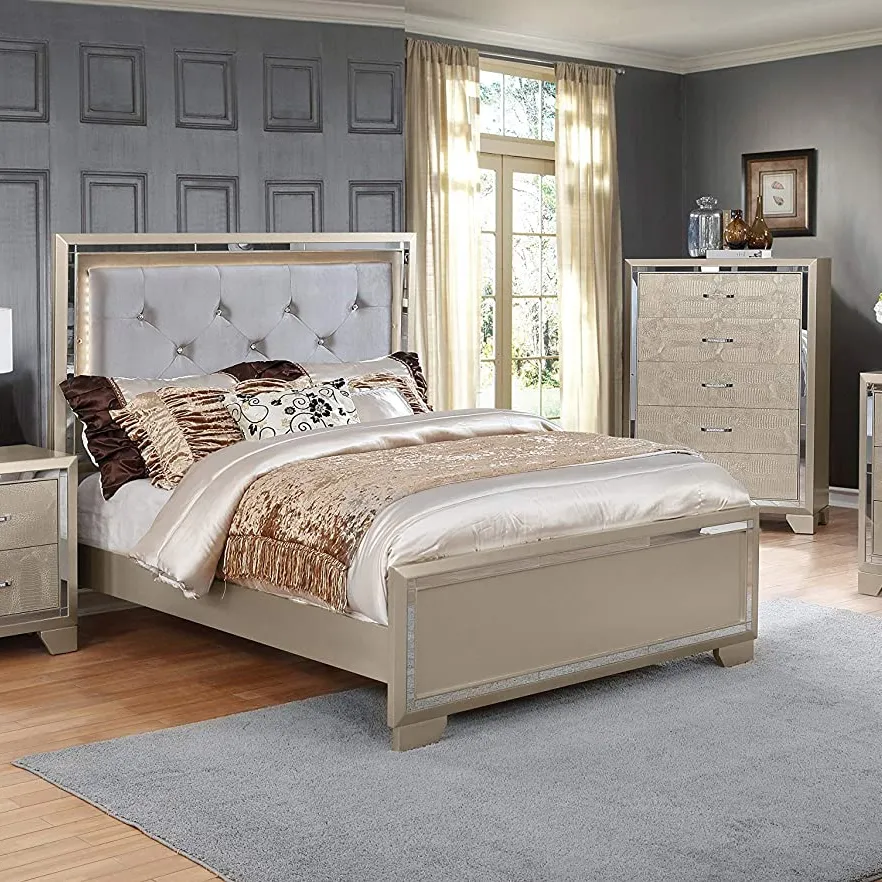 TRIHO THF-1044 Modern Gold and Silver Style Wooden Queen Bedroom Set