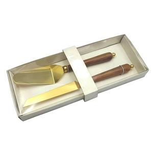 Vente chaude couleur or métal gâteau serveur Simple plaine manche en bois couteau à gâteau haute qualité couverts décoratifs pour gâteau servant - Product Image 1
