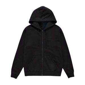 Custom OEM <b>Black</b> <b>Zip</b> <b>Up</b> <b>Hoodie</b> Fleece Cotton Wholesale Private Label Streetwear <b>Hoodie</b> - Product Image 1