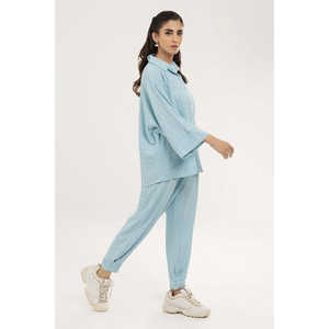 Camisa de Punto Azul para Mujer, Teñida con Mezcla de Colores, Transpirable - Product Image 4