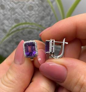 ต่างหูพลอยอเมทิสต์ธรรมชาติ เงินแท้ 925 เครื่องประดับชั้นดีสำหรับผู้หญิง - Product Image 3