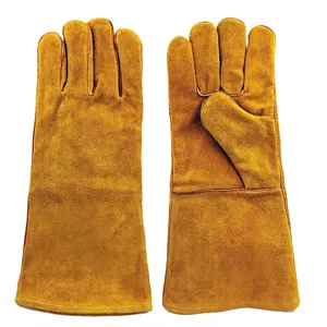 Best Quality Cow Split Leather Welding Working Gloves Leather Safety Gloves Heat resistance Hand Protective Gloves Yellow Colour