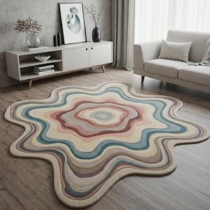 Alfombra Artesanal Personalizada con Diseño Ondulado, Alfombra de Lana Orgánica en Tonos Pastel, Alfombra Moderna Abstracta Hecha a Mano en India para Uso Doméstico, Lavable - Product Image 1