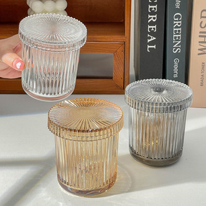 Vaso de Vidrio con Rayas Verticales - Elegante y Moderno, Porta Hisopos de Algodón, Taza de Té para Restaurante, Taza de Café para el Hogar, Vaso para Enjuague Bucal - Product Image 1