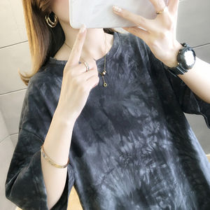 เสื้อยืดผู้หญิงพิมพ์ลายมัดย้อม ไซส์ใหญ่ คุณภาพสูง ทรงหลวม ไหล่ตก ขายส่ง - Product Image 3