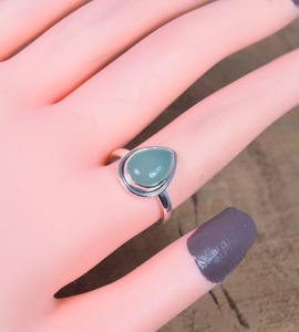 แหวนพลอยคาลซิโดนี925เงินสเตอร์ลิงรูปลูกแพร์พลอยคาลซิโดนีเดือนมีนาคมพลอยแฮนด์เมดเครื่องประดับของขวัญสำหรับคริสต์มาส - Product Image 2