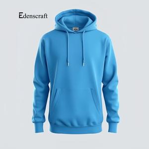 Pull à capuche décontracté d'hiver pour hommes en coton mélangé doux gaufré avec poche imprimée personnalisée teint en plaine confortable coupe régulière - Product Image 4
