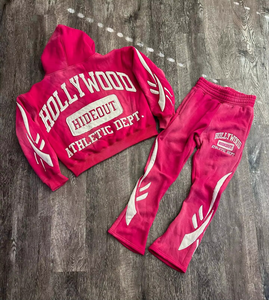 Ensemble de joggings empilés OEM pour hommes, survêtement délavé à l'acide de haute qualité, logo personnalisé, ensembles de deux pièces, sweat à capuche évasé et pantalon de survêtement pour jogging - Product Image 1