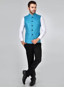 Gilet de costume pour homme de qualité supérieure, bleu paon, pour le marié, les fonctions traditionnelles, les fêtes et les événements spéciaux, en vente - Product Image 2