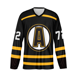 Jersey de Hockey sobre Hielo Reversible Personalizado, Rayas Blancas, Negras y Doradas, Uniforme de Equipo Personalizado, Sublimación Completa, Manga Larga - Product Image 4