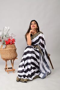 Georgette-ropa de boda india de seda suave, Saree de impresión Digital con trabajo manual y proveedor indio de trabajo Zardozi - Product Image 5