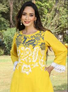 Cómodo nuevo modelo vestido folclórico ucraniano vestido de verano bordado decoración de borlas de lino Natural estilo bohemio otoño sólido - Product Image 5