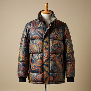 Men Winter Paisley Bandana <b>Thick</b> Puffer Coats Stand Collar Puffer Overcoat Men's <b>Quilted</b> Puffer Outerwear Male - Product Image 4