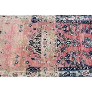 Alfombra Vintage, Alfombra Turca de 3.6x9.7 pies, Alfombra Azul con Puntos Rojos - Product Image 4