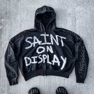 Custom Printed <b>Hoodie</b> Manufacturers <b>Mens</b> <b>Zip</b> up Rhinestone <b>Hoodie</b> French Terry Bulk 450 Gsm Oversized <b>Hoodie</b> high quality - Product Image 1