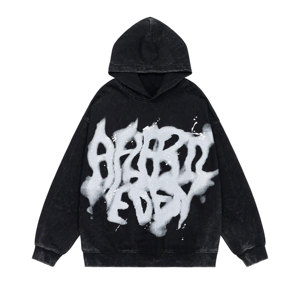 100% Cotton Acid Washed Long Sleeve Hoodies Fleece Oversized Winter Unisex Trendy <b>Y2k</b> <b>Tops</b> - Product Image 1