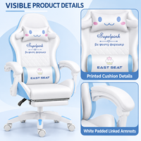 Fauteuil de jeu moderne blanc et bleu en PVC avec repose-pieds, accoudoirs intégrés, coussins et fonction inclinable pour bureaux à domicile, salles d'étude et salles de jeu